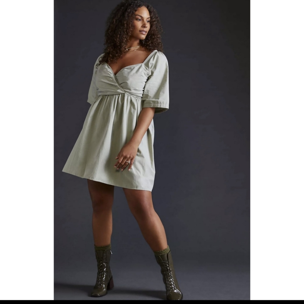 RUCHED PUFF-SLEEVED BABYDOLL MINI DRESS